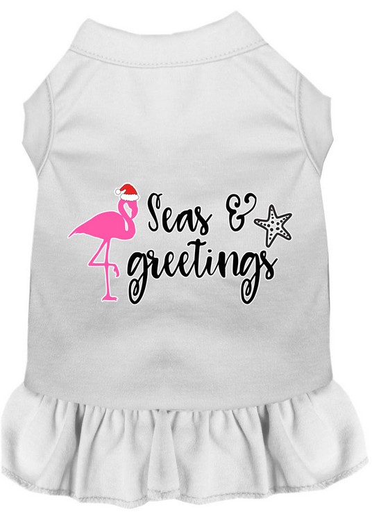 Seas and Greetings Screen Print Dog Dress White Med